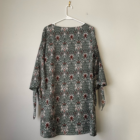 Morris & Co X H&M Women's Green Patterned Long Tie Sleeve Dress 4 - Picture 2 of 4